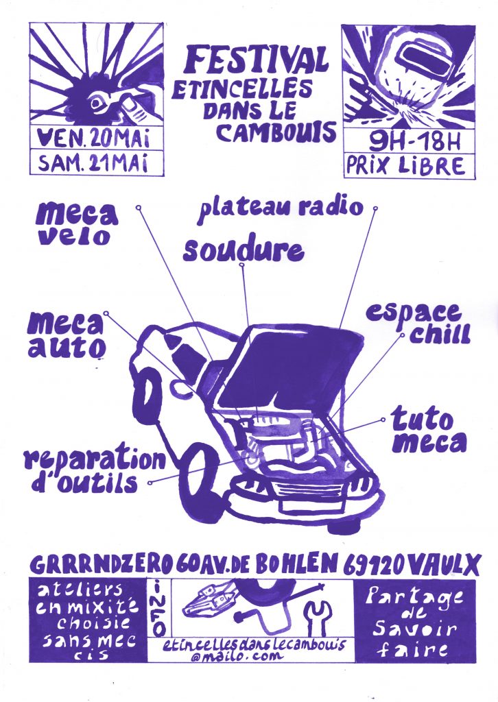 Affiche du festival avec une voiture au capot ouvert