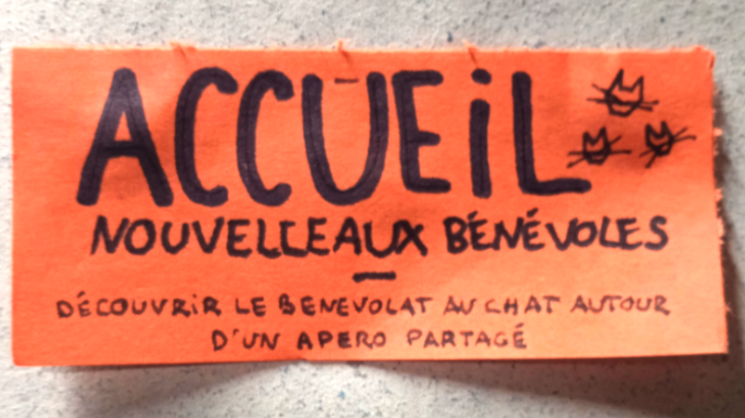 bout de papier annoncant la soiree d'acceuil bénévoles