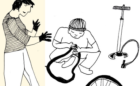 Illustration de personnes qui réparent ensemble un vélo