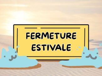 Panneau de Fermeture estivale, avec des chatons qui fondent à côté